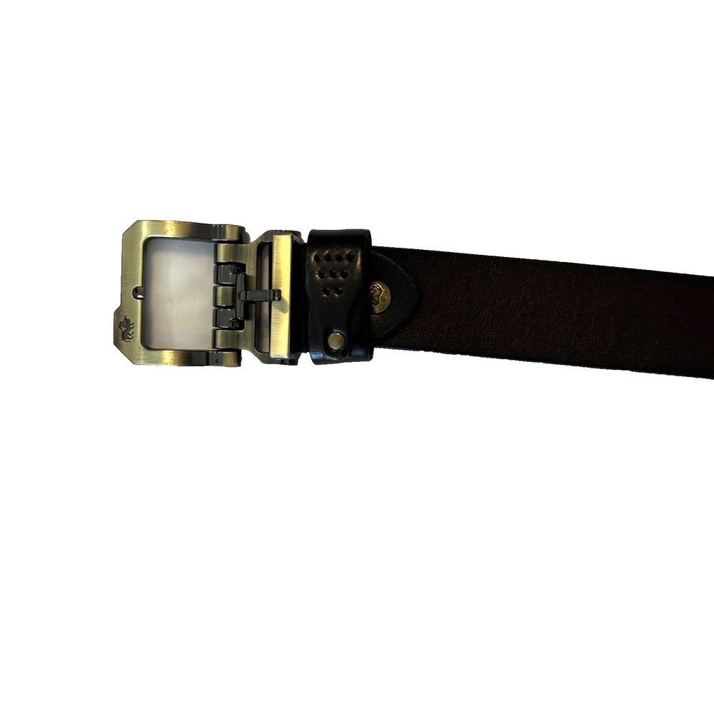 Bison Denim Mens Dark Brown 100% Leather‎ Belt Brass Roller Buckle Size 46 115cm - Picture 3 of 9